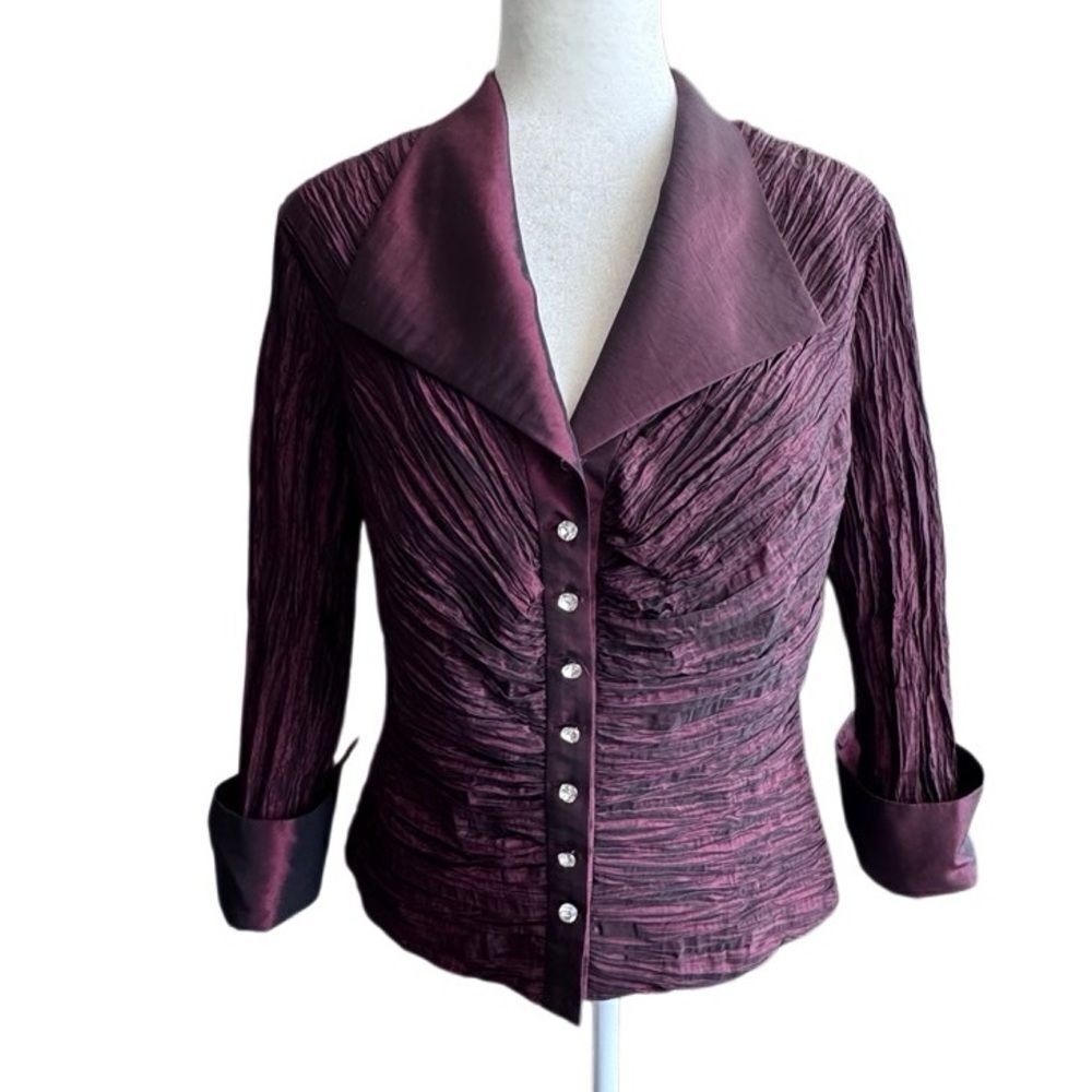 Jackie Jon New York Jacket Crinkle Crushed Burgundy Dressy Y2K SZ 10
